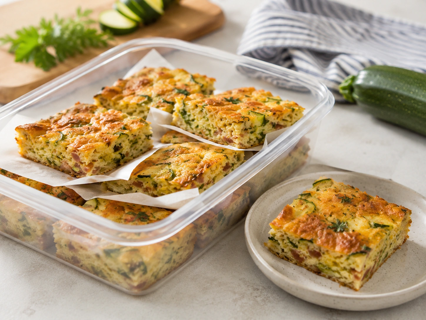 Zucchini slice portions stored in an airtight container
